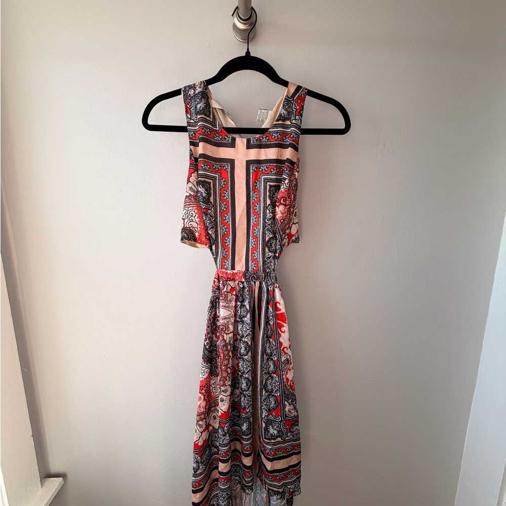 Sleeveless Paisley-Print Maxi Dress in Red and Cream